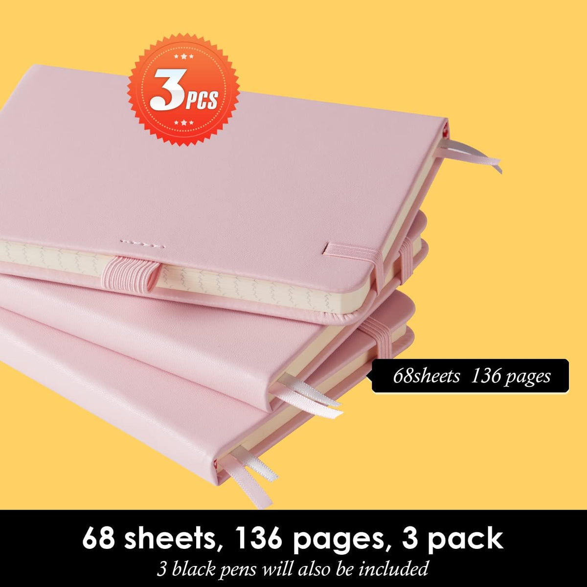 Small Notebook with Pen, 3 Pack Pocket Size Pink Journal Notebooks Bulk for Women Work Writing Note Taking, Small Lined Notepad for School