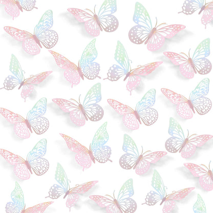 3D Butterfly Wall Decor 48 Pcs Laser Pink Butterfly Decorations