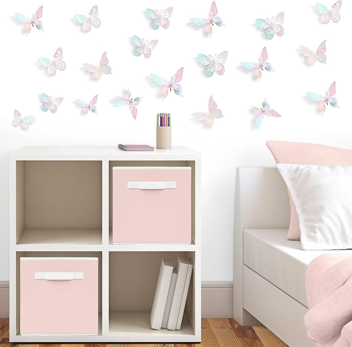 3D Butterfly Wall Decor 48 Pcs Laser Pink Butterfly Decorations