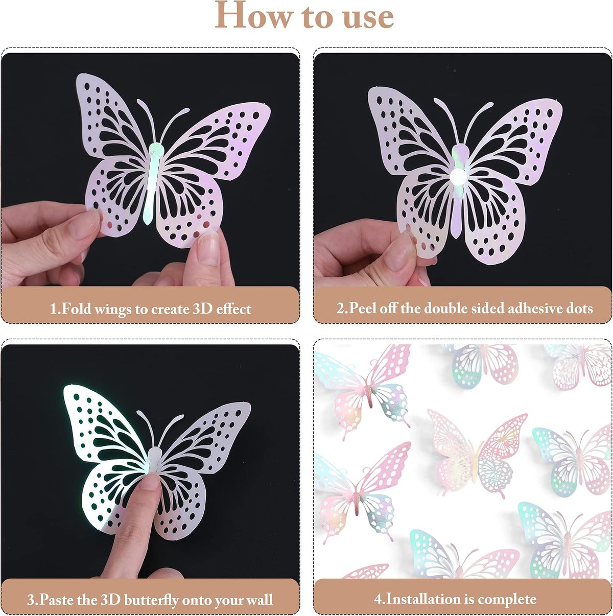 3D Butterfly Wall Decor 48 Pcs Laser Pink Butterfly Decorations