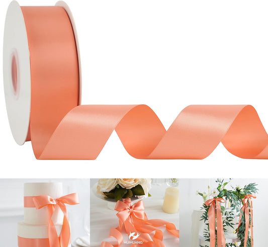 Peach Satin Ribbon 1-1/2 inch x 50 Yards Peach Color Double-Faced Satin Ribbon for Gift Wrapping, Bows, Flower Bouquet, Eternal Roses, Crafts, Bridal Shower Wedding Decor