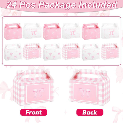 24 Pcs Pink Bow Treat Boxes Party Supplies Bow Party Favors Goodie Gift Boxes for Birthday Bachelorette Engagement Baby Shower Party Decoration Bow themed Treat Candy Box Home