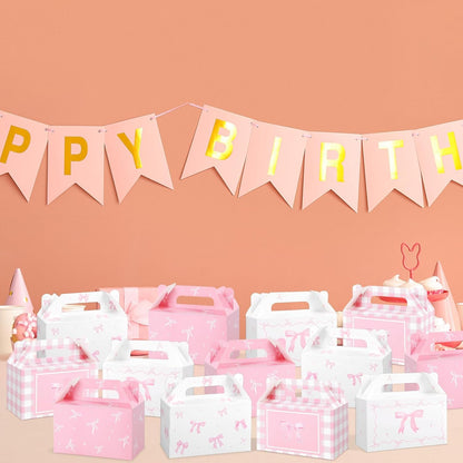 24 Pcs Pink Bow Treat Boxes Party Supplies Bow Party Favors Goodie Gift Boxes for Birthday Bachelorette Engagement Baby Shower Party Decoration Bow themed Treat Candy Box Home