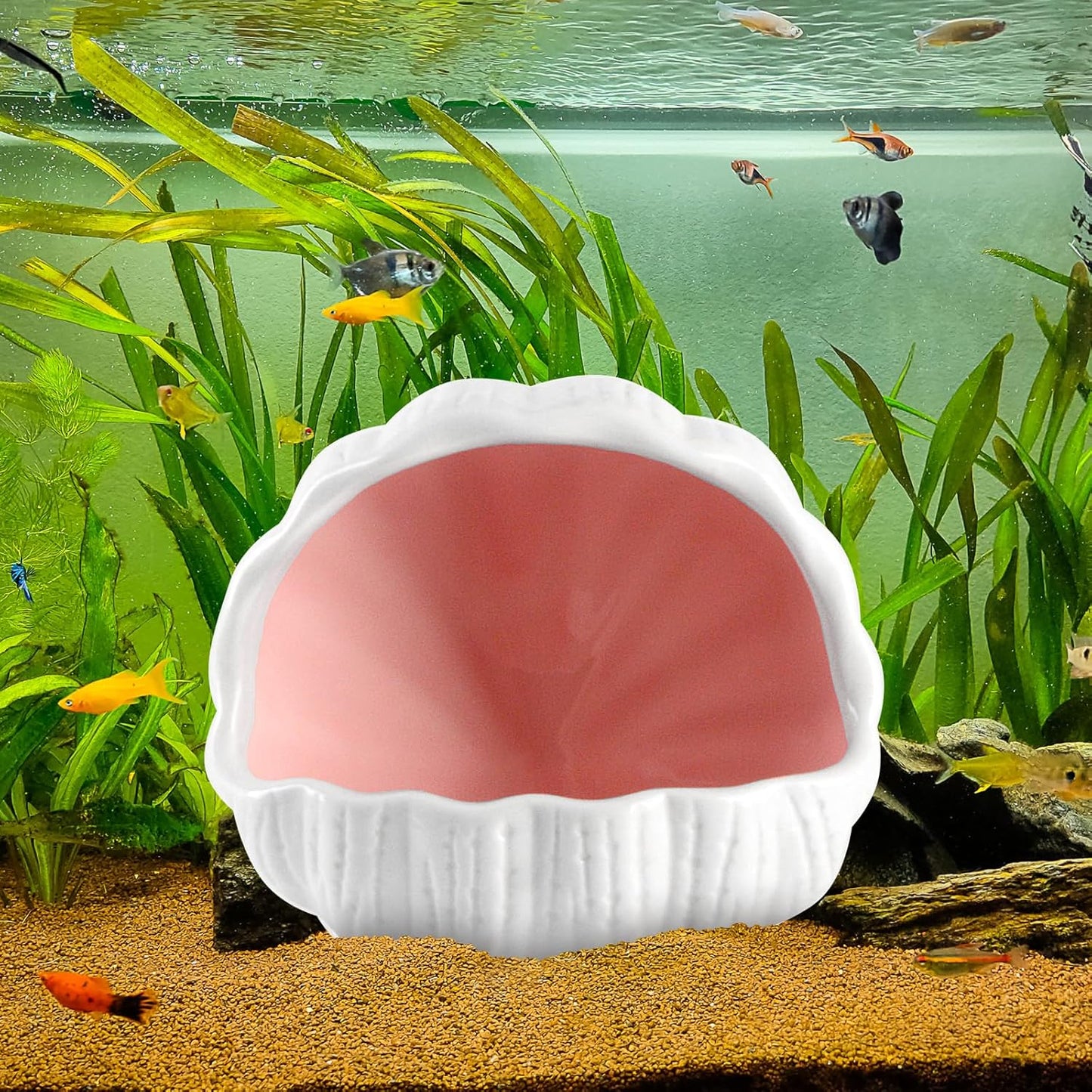Aquarium Decorations, Cute Ceramic Betta Fish House, Conch Shell-Shaped Fish Tank Decor Accessory, Aquarium Hideout Cave Ornament for Pleco Fish Shrimp to Play Breed Rest (Pink)