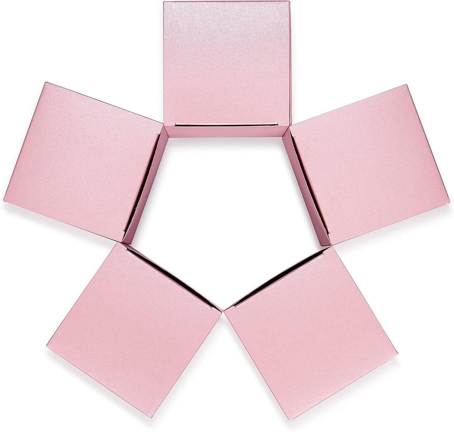 Quotidian Baby Pink Foldable Large Vintage Italian Pearlescent Paper Glitter Gift Boxes with Lids 4" x 4" x 4" (10 x 10 x 10cm) Pack of 12 - Cookie Bakery Candy Party Wedding Holiday