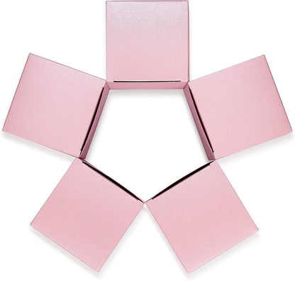Quotidian Baby Pink Foldable Large Vintage Italian Pearlescent Paper Glitter Gift Boxes with Lids 4" x 4" x 4" (10 x 10 x 10cm) Pack of 12 - Cookie Bakery Candy Party Wedding Holiday