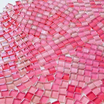 1.1LB 0.39" Square Pink Mix Crystal Glass Mosaic Tiles for Crafts, Mosaic Tiles for Crafts Bulk, Mosaic Pieces for Crafts and Stepping Stones, Mosaic Making Supplies