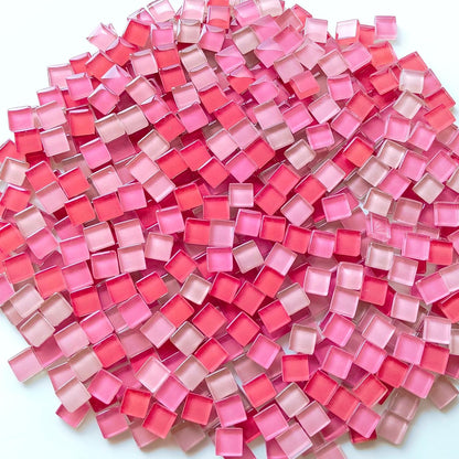 1.1LB 0.39" Square Pink Mix Crystal Glass Mosaic Tiles for Crafts, Mosaic Tiles for Crafts Bulk, Mosaic Pieces for Crafts and Stepping Stones, Mosaic Making Supplies
