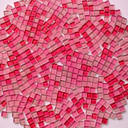 1.1LB 0.39" Square Pink Mix Crystal Glass Mosaic Tiles for Crafts, Mosaic Tiles for Crafts Bulk, Mosaic Pieces for Crafts and Stepping Stones, Mosaic Making Supplies