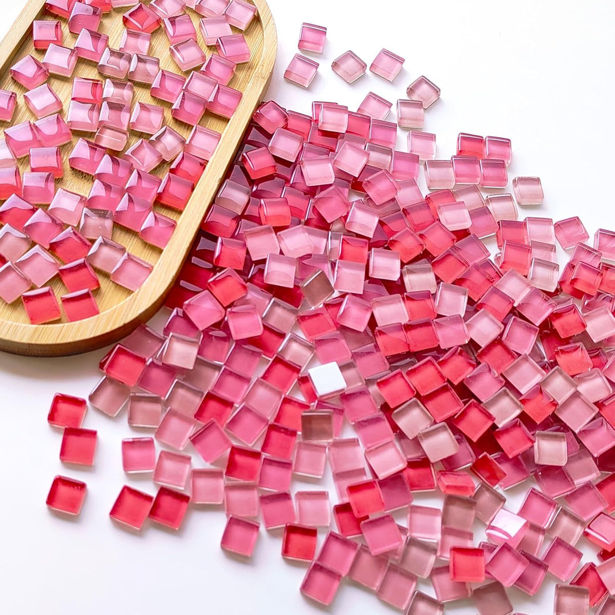 1.1LB 0.39" Square Pink Mix Crystal Glass Mosaic Tiles for Crafts, Mosaic Tiles for Crafts Bulk, Mosaic Pieces for Crafts and Stepping Stones, Mosaic Making Supplies