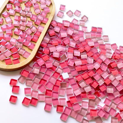 1.1LB 0.39" Square Pink Mix Crystal Glass Mosaic Tiles for Crafts, Mosaic Tiles for Crafts Bulk, Mosaic Pieces for Crafts and Stepping Stones, Mosaic Making Supplies