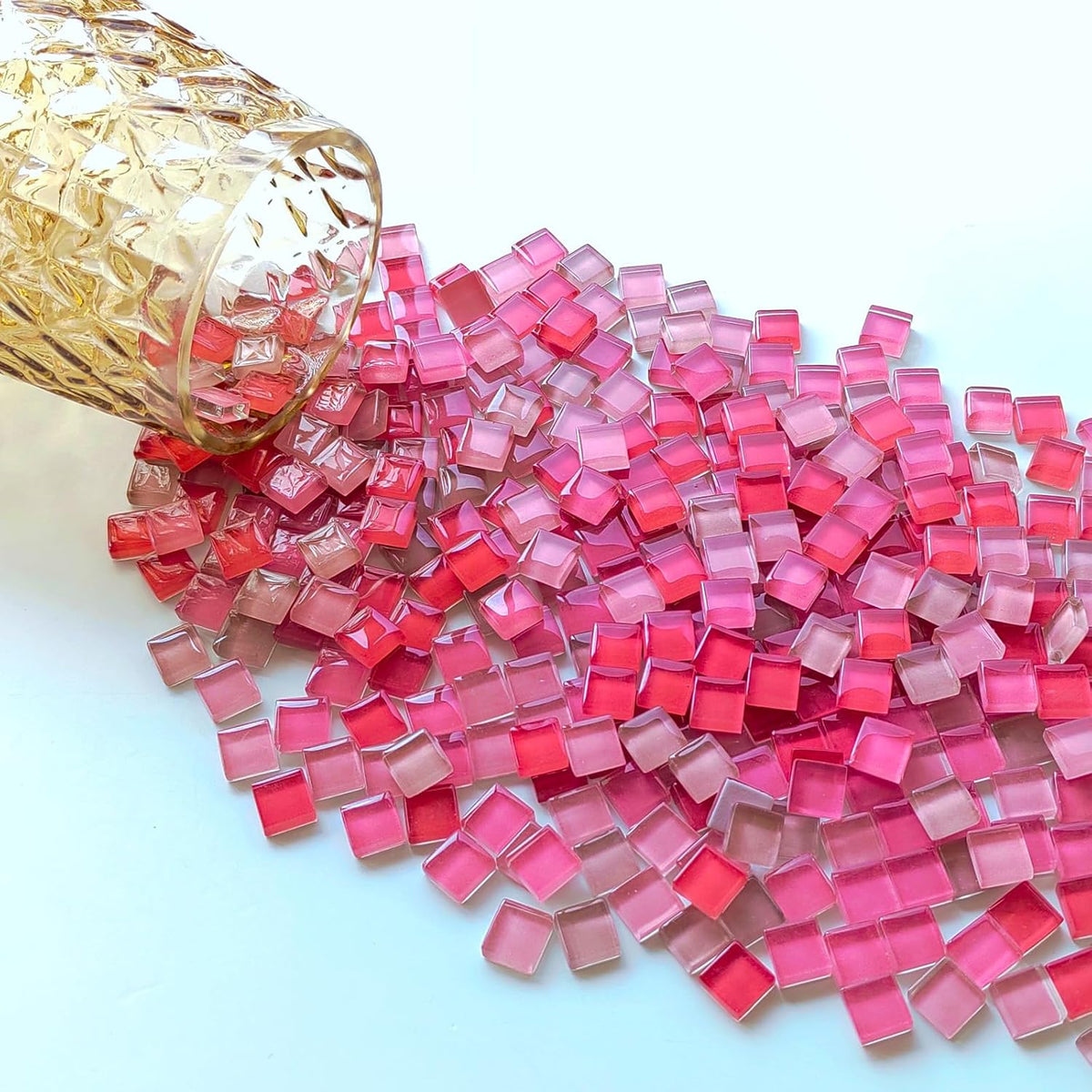 1.1LB 0.39" Square Pink Mix Crystal Glass Mosaic Tiles for Crafts, Mosaic Tiles for Crafts Bulk, Mosaic Pieces for Crafts and Stepping Stones, Mosaic Making Supplies