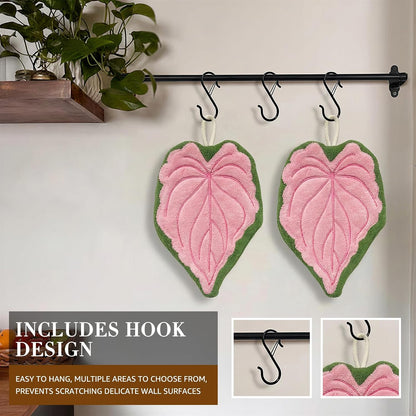 Leaf Hand Towel with Hanging Loop, 2 Pack Pink Absorbent Kitchen Towel