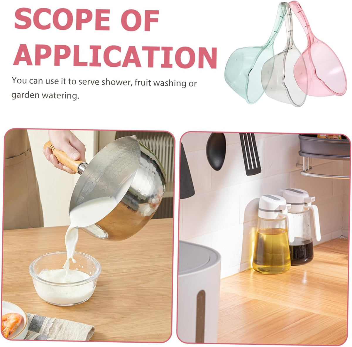 3 Piece Kitchen Water Scoop Set for Shower and Garden Use