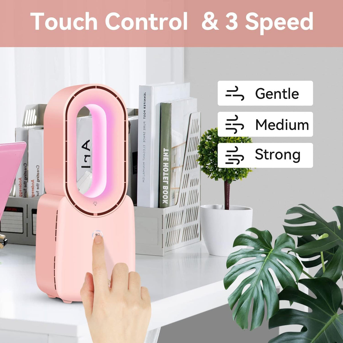 Desk Fan, 11.8 Inch Bladeless Fan Mini Office Fan 4 Speeds with 5-Colors Ambient Light, USB Table Fan Small Quiet for Home, Bedroom,Dorm
