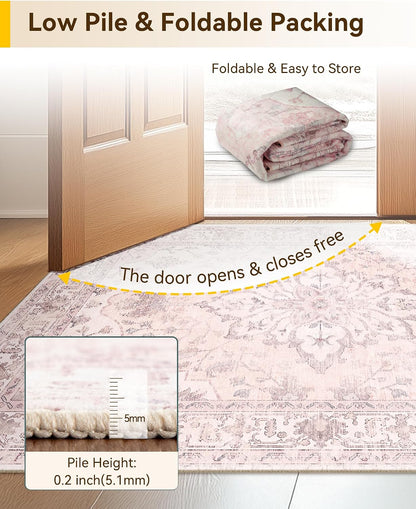 Washable Area Rug, Small 2'x3', Pink