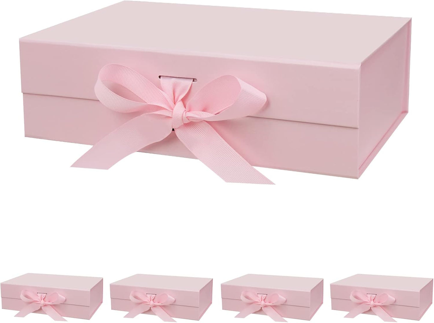 5 Pack 10.5"X7.5"X3.1" Pink Magnetic Gift Box with Lid and Ribbon for Presents