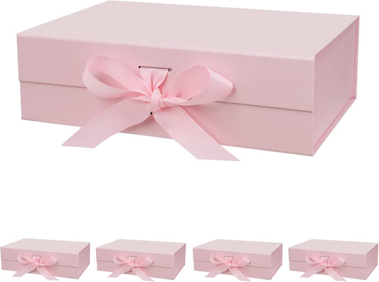 5 Pack 10.5"X7.5"X3.1" Pink Magnetic Gift Box with Lid and Ribbon for Presents