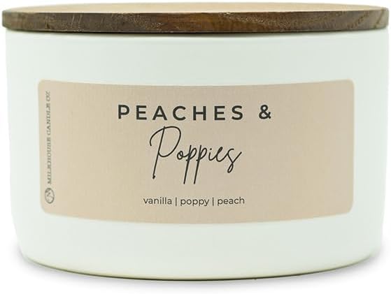 Milkhouse Peaches & Poppies Soy Candle, 10 oz Signature Jar, 20+ Hr Burn