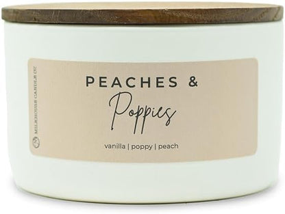 Milkhouse Peaches & Poppies Soy Candle, 10 oz Signature Jar, 20+ Hr Burn