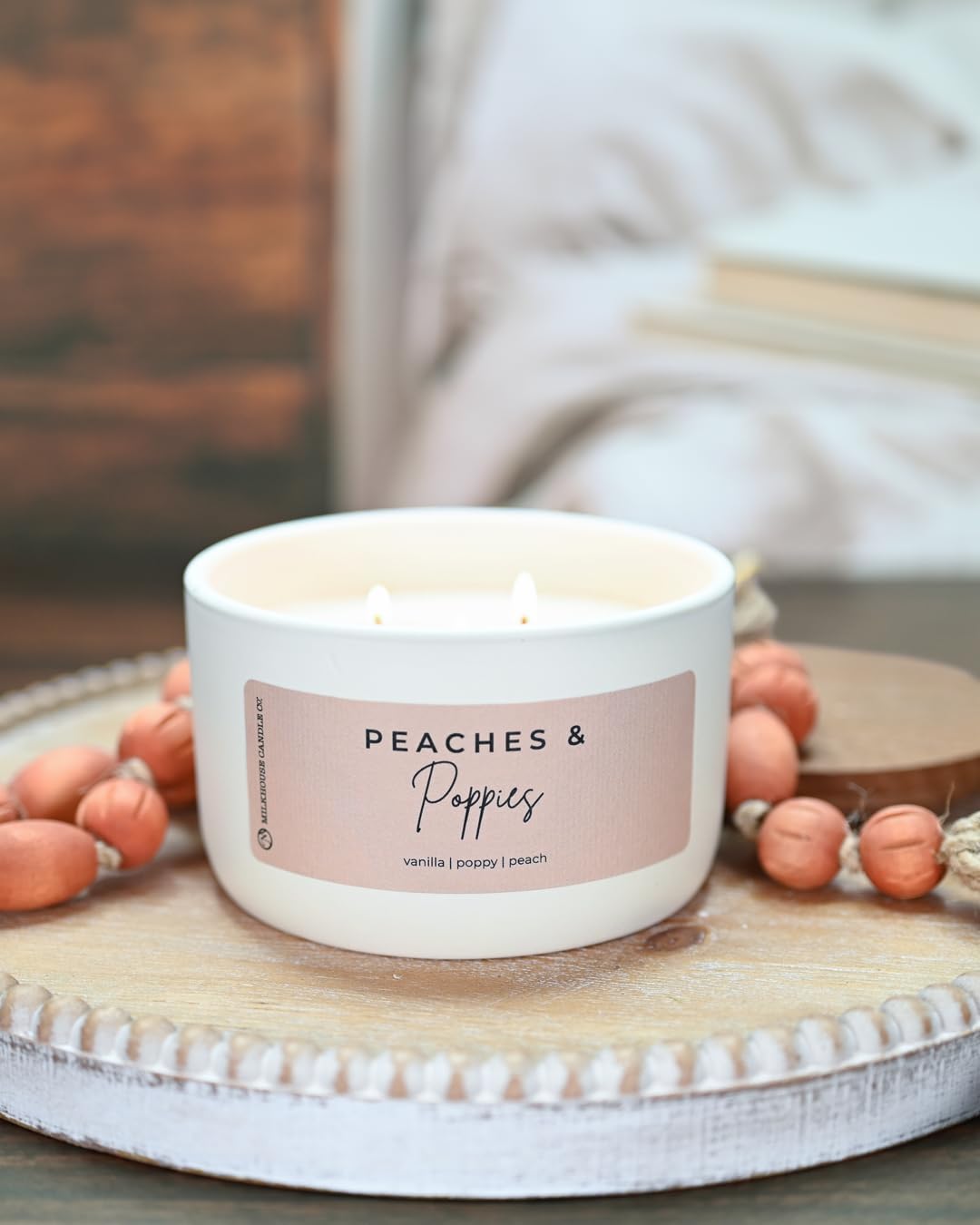Milkhouse Peaches & Poppies Soy Candle, 10 oz Signature Jar, 20+ Hr Burn
