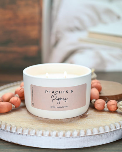 Milkhouse Peaches & Poppies Soy Candle, 10 oz Signature Jar, 20+ Hr Burn