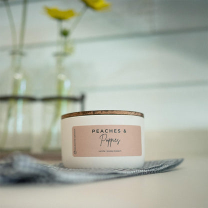 Milkhouse Peaches & Poppies Soy Candle, 10 oz Signature Jar, 20+ Hr Burn