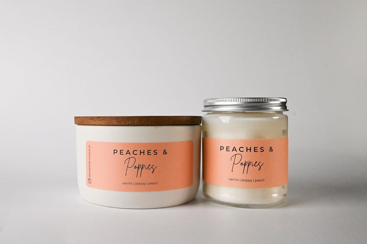 Milkhouse Peaches & Poppies Soy Candle, 10 oz Signature Jar, 20+ Hr Burn