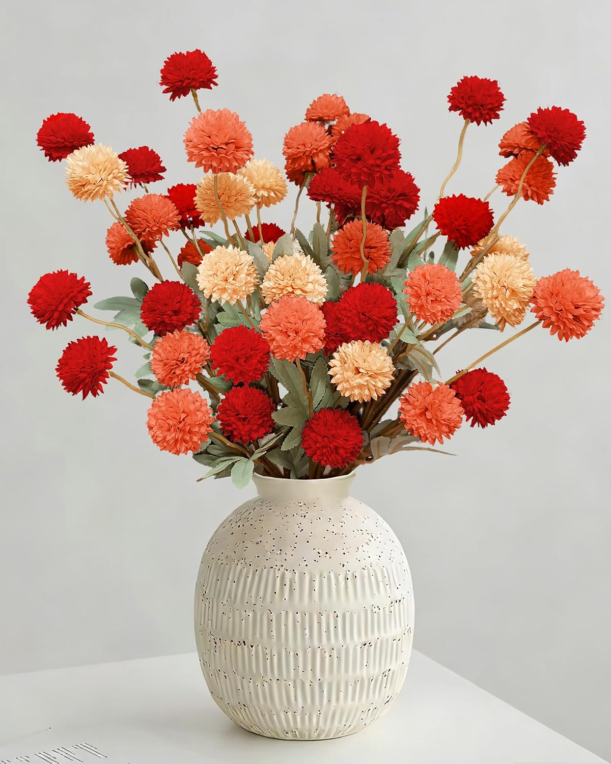 Faux Silk Mums Artificial Flowers, 8Pcs Fall Fake Kiku Small Mini Chrysanthemum Pom Pom Stems for DIY Bouquets Centerpieces Vase Autumn Home Decorations Floral Arrangement