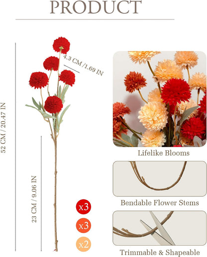 Faux Silk Mums Artificial Flowers, 8Pcs Fall Fake Kiku Small Mini Chrysanthemum Pom Pom Stems for DIY Bouquets Centerpieces Vase Autumn Home Decorations Floral Arrangement