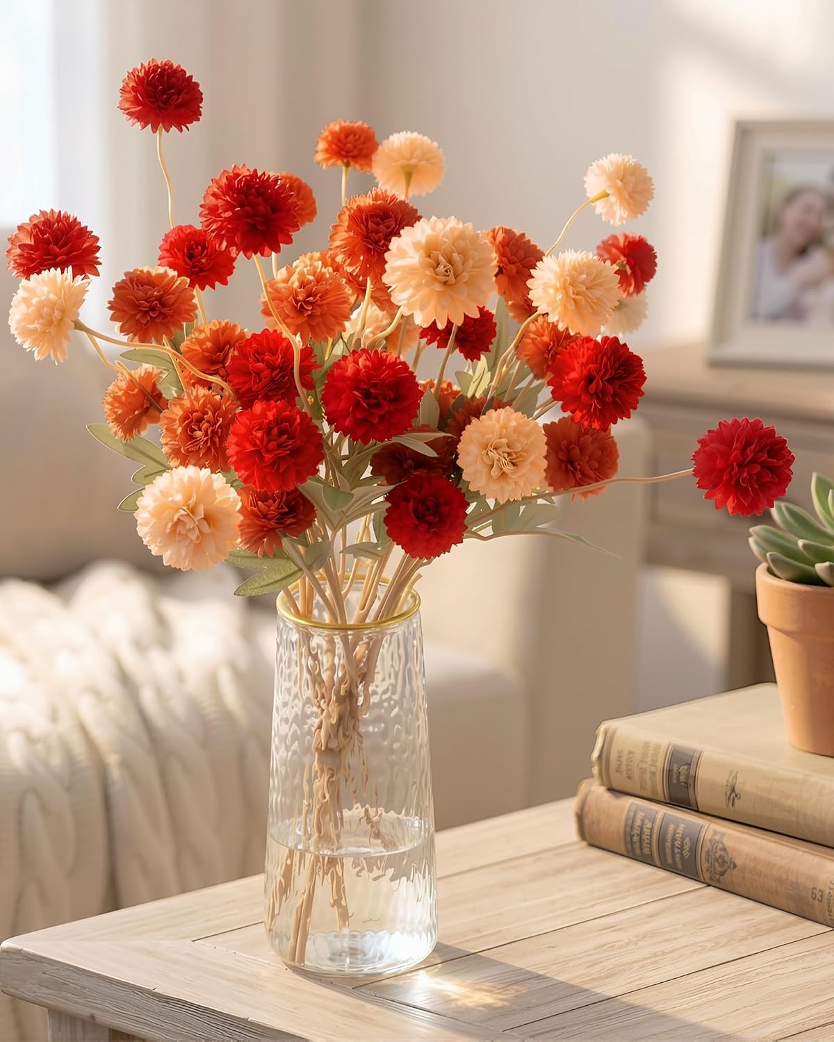 Faux Silk Mums Artificial Flowers, 8Pcs Fall Fake Kiku Small Mini Chrysanthemum Pom Pom Stems for DIY Bouquets Centerpieces Vase Autumn Home Decorations Floral Arrangement