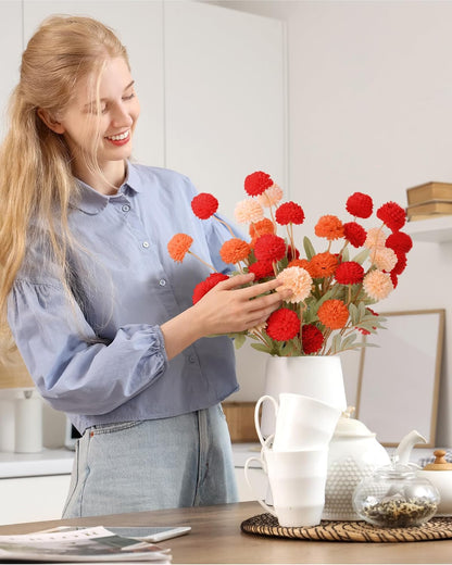 Faux Silk Mums Artificial Flowers, 8Pcs Fall Fake Kiku Small Mini Chrysanthemum Pom Pom Stems for DIY Bouquets Centerpieces Vase Autumn Home Decorations Floral Arrangement