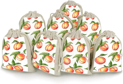 Peaches with Leaves 8 Pcs Drawstring Bags Candy Goodie Party Favors Bags Pouch