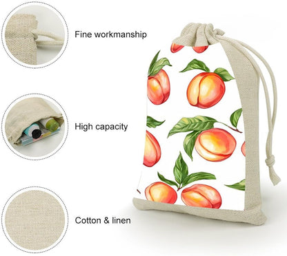Peaches with Leaves 8 Pcs Drawstring Bags Candy Goodie Party Favors Bags Pouch