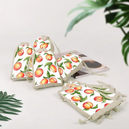 Peaches with Leaves 8 Pcs Drawstring Bags Candy Goodie Party Favors Bags Pouch