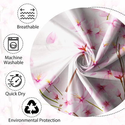 72x72 Inches Pink Cherry Blossom Shower Curtain Spring Pink Peach Floral Branches with Flower Buds Fabric Bath Shower Curtains for Bathroom Decor Waterproof Polyester with Hooks