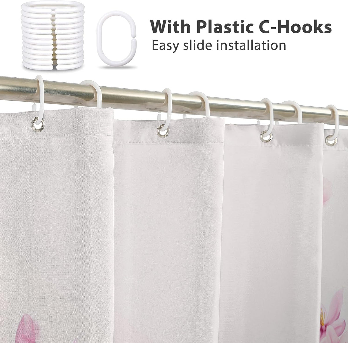 72x72 Inches Pink Cherry Blossom Shower Curtain Spring Pink Peach Floral Branches with Flower Buds Fabric Bath Shower Curtains for Bathroom Decor Waterproof Polyester with Hooks