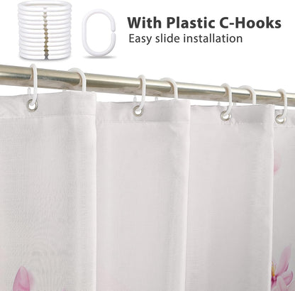 72x72 Inches Pink Cherry Blossom Shower Curtain Spring Pink Peach Floral Branches with Flower Buds Fabric Bath Shower Curtains for Bathroom Decor Waterproof Polyester with Hooks