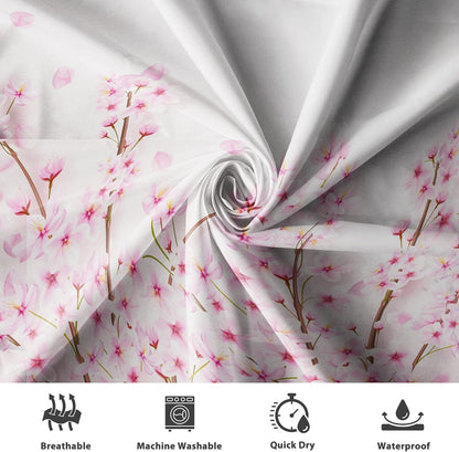 72x72 Inches Pink Cherry Blossom Shower Curtain Spring Pink Peach Floral Branches with Flower Buds Fabric Bath Shower Curtains for Bathroom Decor Waterproof Polyester with Hooks