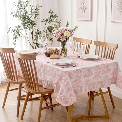 Pink Vintage French Country Tablecloth, 60 x 120'' Ruffled Table Cloth