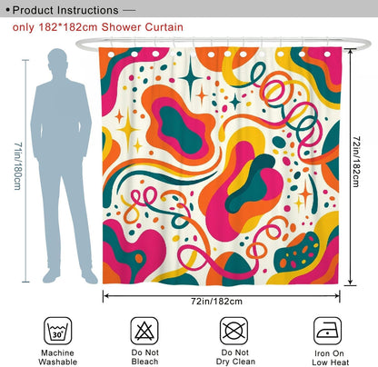 Swirls Shower Curtain, Modern Abstract Dots Curves Summer Peach Polyester Waterproof Design Print Bath Curtains for Bathroom Bathtub Apartment Decor 72x72 Inch