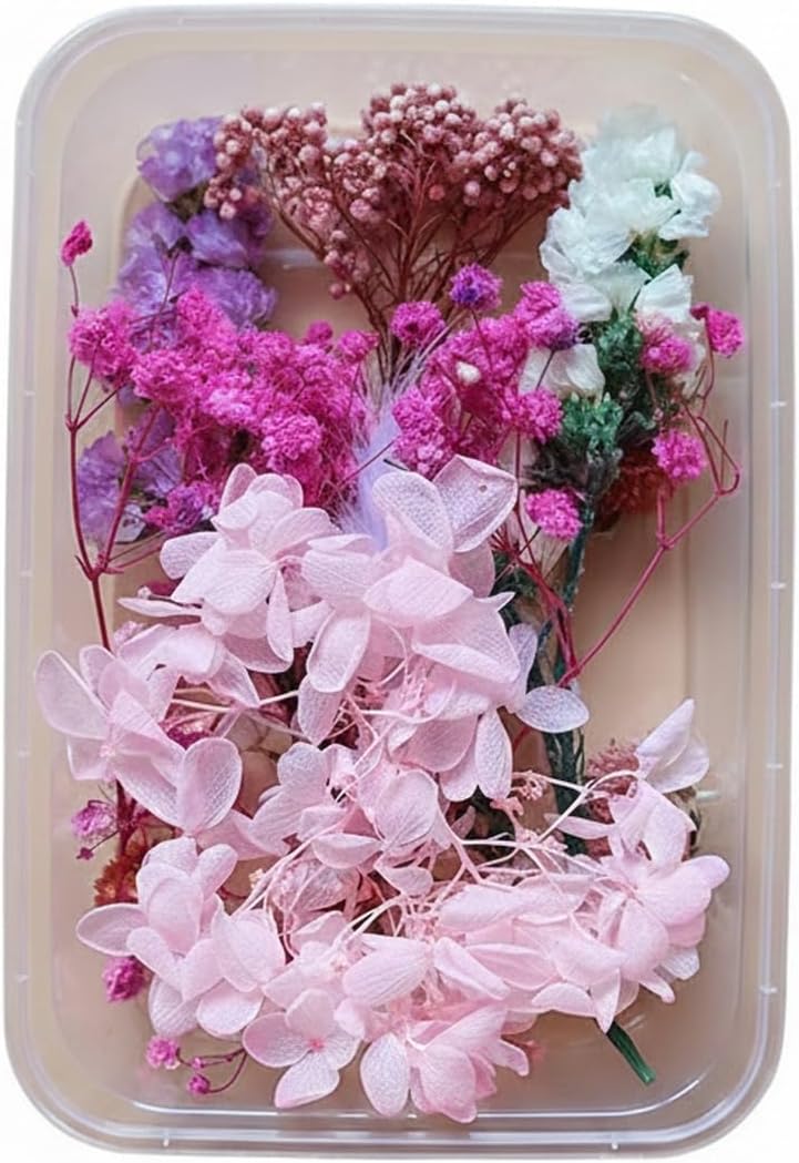 DIY Dried Flower Arrangement Kit in Rustic Wooden Box - Pink Botanical Home Decor Craft Set