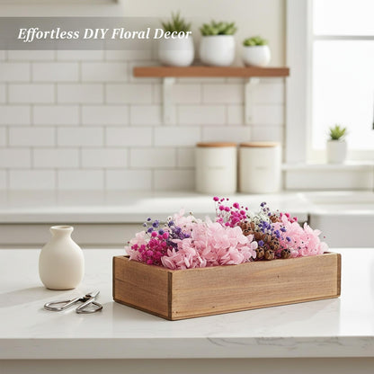 DIY Dried Flower Arrangement Kit in Rustic Wooden Box - Pink Botanical Home Decor Craft Set