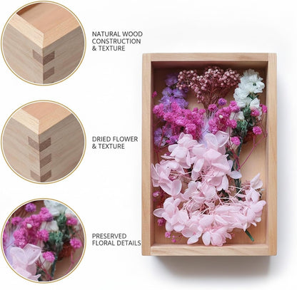 DIY Dried Flower Arrangement Kit in Rustic Wooden Box - Pink Botanical Home Decor Craft Set