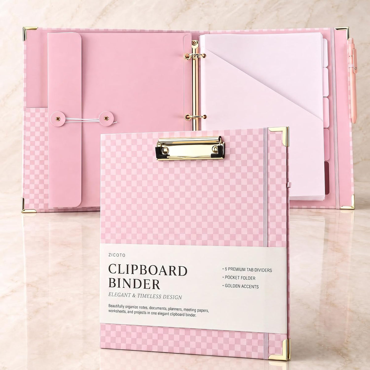 Aesthetic Clipboard Binder with Dividers - 3 Ring Organizer for Work