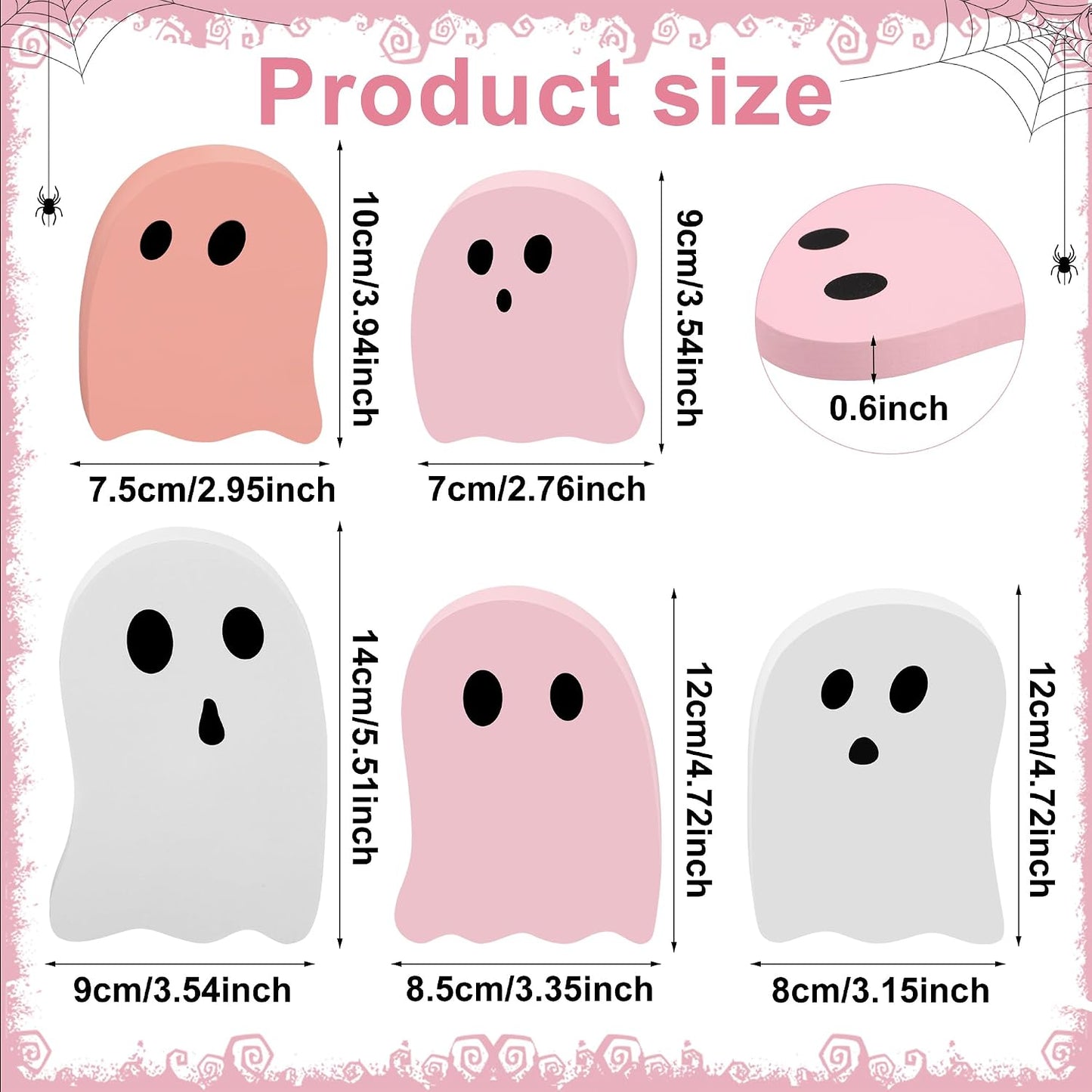 5 PCS Halloween Wooden Table Decoration Pink and White Cute Ghost Wood Centerpieces Halloween Tiered Tray Decor Ghost Themed Tabletop Signs for Kids Baby Shower Home Party Shelf Decor