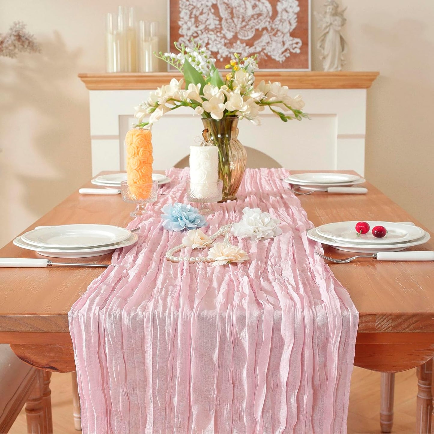 2 Pack Cheesecloth Table Runner, Fall Table Runner 120 Inch – Pink Cheesecloth Gauze – 10FT Cheese Cloth Runner for Wedding, Party, Baby Shower, Home Decorations