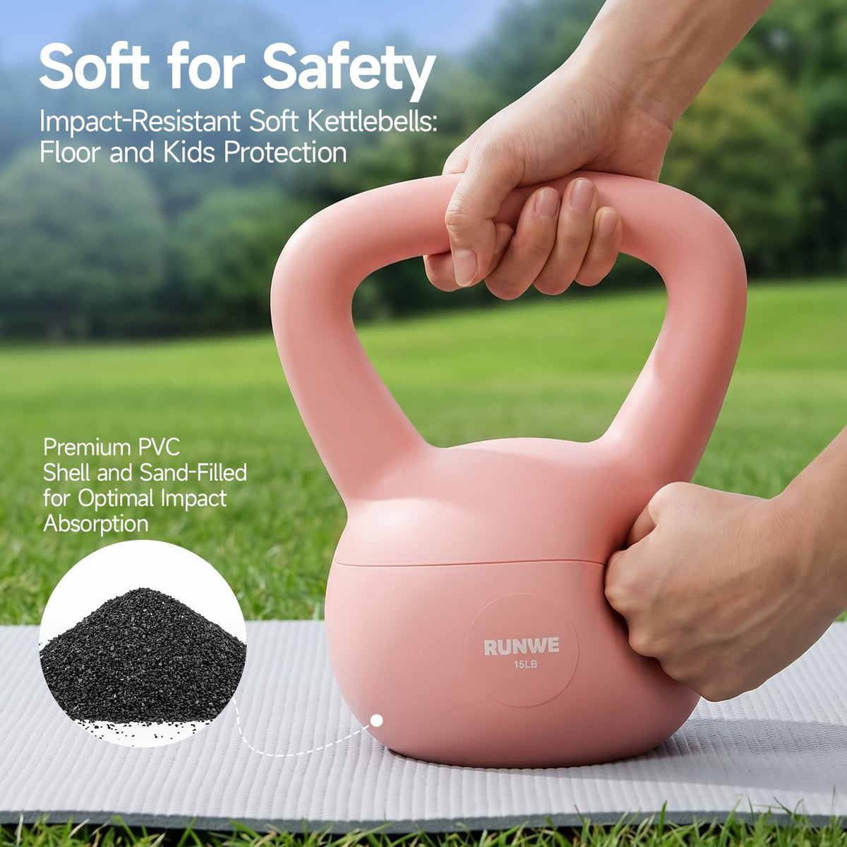 Soft Kettlebell 5lb 10lb 15lb 20lb 25lb, Sand Filled Quiet Floor-Friendly Kettlebell, Anti-Slip Home Gym Fitness Equipment for Apartment Postpartum Recovery, Safety for Women Men & Beginner