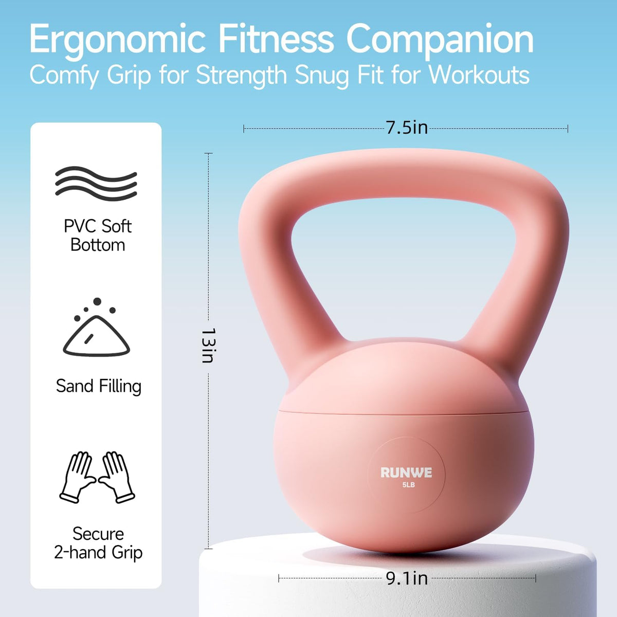 Soft Kettlebell 5lb 10lb 15lb 20lb 25lb, Sand Filled Quiet Floor-Friendly Kettlebell, Anti-Slip Home Gym Fitness Equipment for Apartment Postpartum Recovery, Safety for Women Men & Beginner