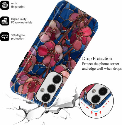 Stained Glass Peach Blossoms Phone Case for Samsung Galaxy A16 5G Case Hybrid 2-Layer Hard Shell Scratch Resistant Shockproof Protection Phone Cover Funda for Samsung A16 6.7 Inch